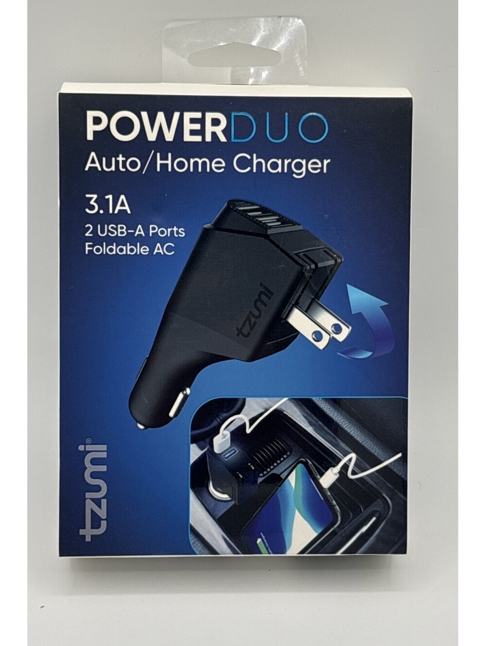 NEW Tzumi Power Duo Auto/Home Charger 2 USB-A Ports & Foldable AC Plug Portable